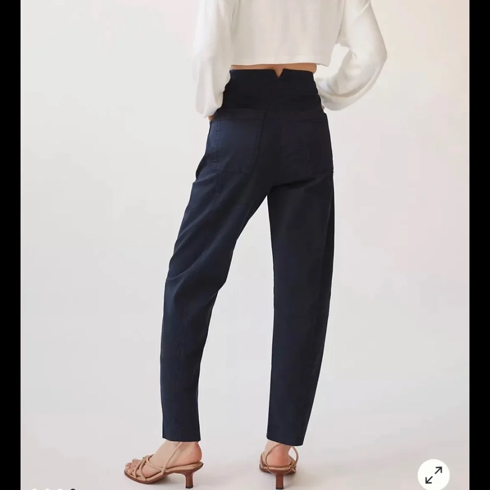 SOLD - Anthropologie Maeve High-Rise Slim Curved Sailor Pants in Navy Blue - Picture 3 of 14
